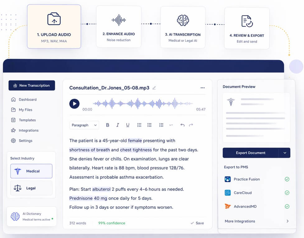 professional medical and legal transcription software