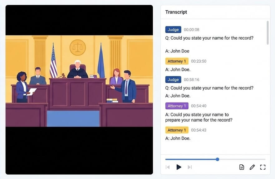 speech-to-text dashboard for legal court hearings